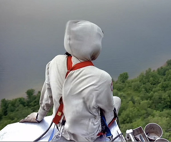 Extreme Job of the Day High Voltage Power Line Inspector BOOOOOOOM